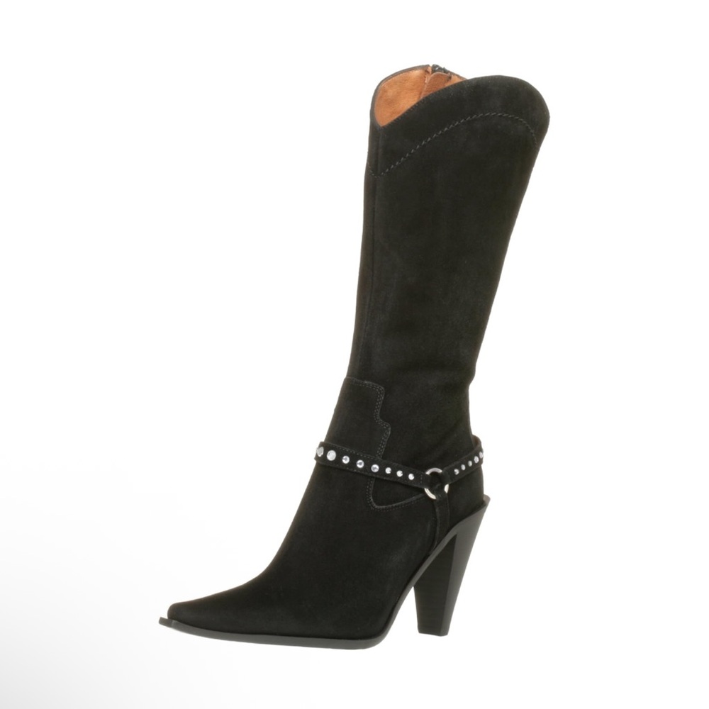 Donald J. Pliner “Velina” Black Embellished Western Boots – Suede – Size 8 1/2